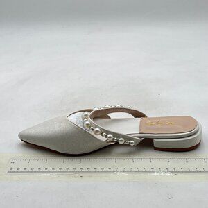 XYD White Mule with Pearls Strappy Pointed Toe Stylish Beaded Slides Sandals